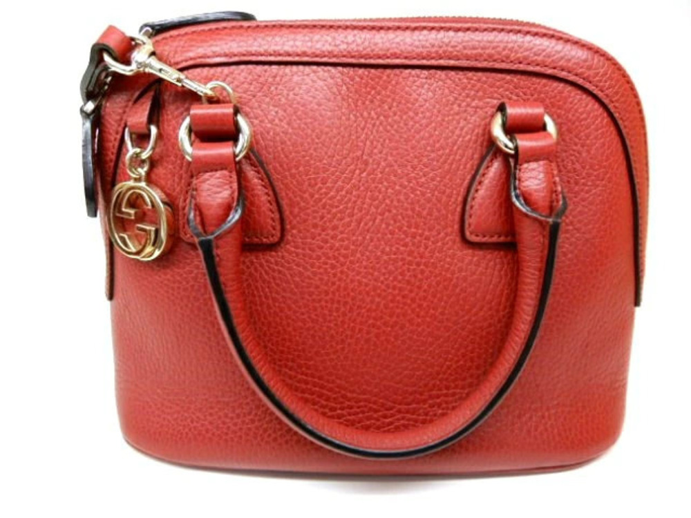 Gucci Shoulder Bag Embossed Leather Red
